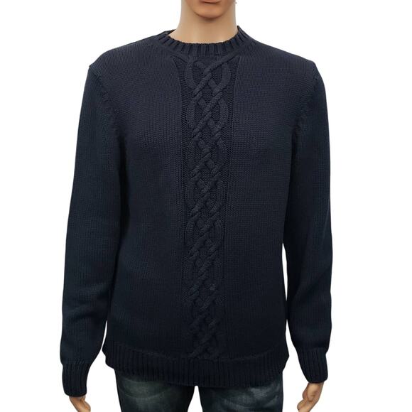 Banana Republic Fisherman Cable knit Sweater Navy Cotton Crew neck Y2K Large - Picture 3 of 11